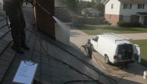 Setup time and access limits affect method choice, like using soft wash from the ground to cut ladder moves